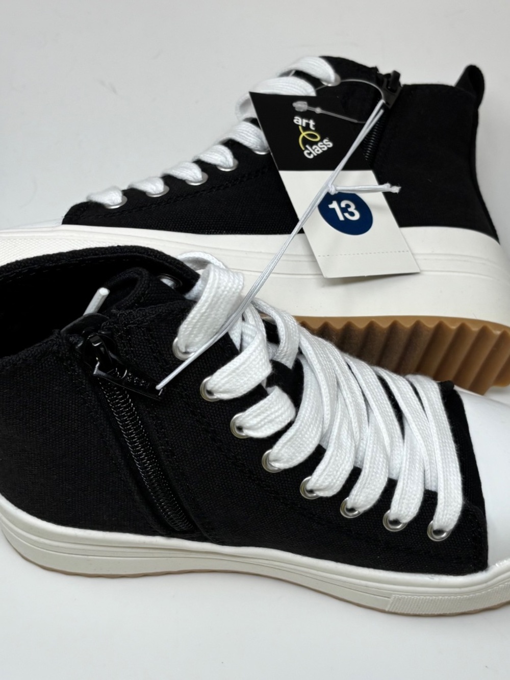 Art Class Kids Size 13 Blakely High Top Sneakers Shoes Black White Side Zips - Picture 8 of 8